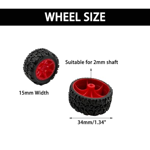 10PCS Toy Car Wheel Rubber Wheel with 5PCS Round Rod Shaft Axles for RC Car Truck Robot DIY Model Toy Parts (2x34mm Red) - style: 2x34mm Red