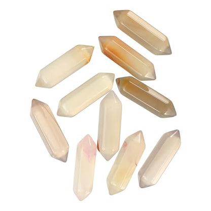 MECCANIXITY 10 Pack Clear Agate Quartz Crystals, Polished Crystals Bulk Hexagonal Shaped Meditation Gemstone for Jewelry Making Energy Balance Accessories Gifts - color: Clear Agate