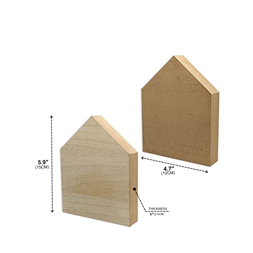 6 Inch 4 Pieces Unfinished Wooden House Shaped Blocks for Crafts Blank Wood House Freestanding Mother's Day Memorial Sign，1 Inch Thick MDF - size: 6 in