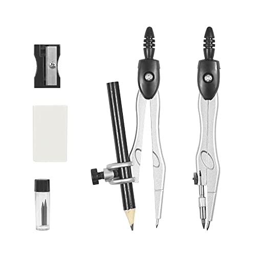 Vobou 10 pcs Math Geometry Set Student Supplies,Compass Kit Set (Black） - color: Black
