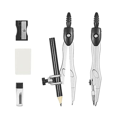 Unjoo Geometry Sets 10 Pcs Student Supplies, Protractor and Compass (Black) - color: Black