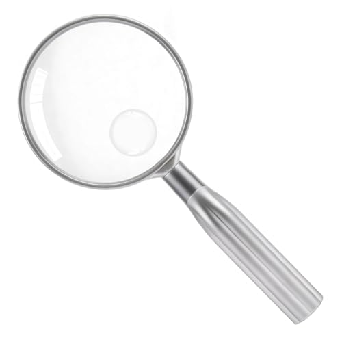 Lakei 10X Reading Magnifying Glass, 75mm Lens, Non-Slip Handle(Silver) - color: Silver, size: 75mm
