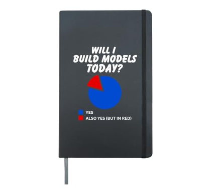 Will I build models Today? Sarcastic Pie Chart Model Builder Hardcover Journal, Black