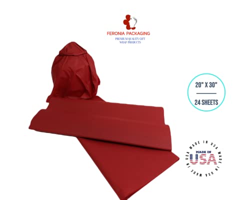 Scarlet Red Tissue Paper Squares, Bulk 24 Sheets, Premium Gift Wrap and Art Supplies for Birthdays, Holidays, or Presents by Feronia packaging, Large 20 Inch x 30 Inch Made in USA - color: scarletRed