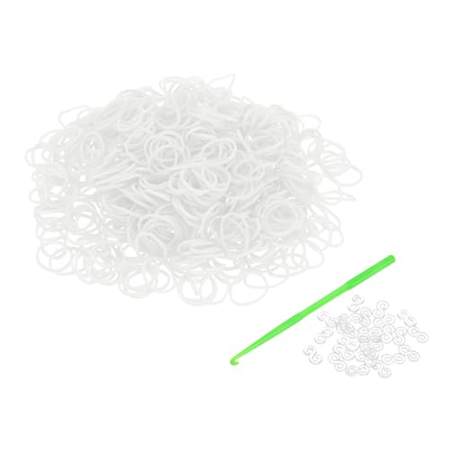 uxcell 600Pcs Loom Rubber Band, Bracelet Making Refill Kit Elastic Loom Band with 25Pcs S-Clips and 1Pcs Crochet Hooks for Weaving DIY Handcrafts, White - color: White