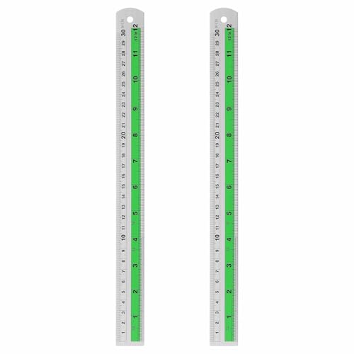 HARFINGTON 2pcs Metal Straight Ruler 30cm Metric SAE Aluminum Alloy Measuring Rulers Scale Tool with Hole for Measure Study Reading Classroom Office, Green - color: Green, size: 30cm