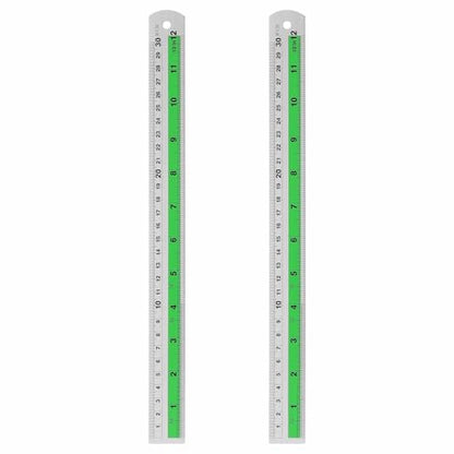 HARFINGTON 2pcs Metal Straight Ruler 30cm Metric SAE Aluminum Alloy Measuring Rulers Scale Tool with Hole for Measure Study Reading Classroom Office, Green - color: Green, size: 30cm