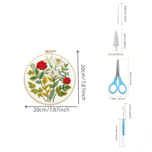 LSLFQYQSK Beginners Embroidery Kits - Flower DIY Cross Stitch Kits,Including,Stamped Flower Patterns,Hoop,Color Threads,Tools (Style B) - style: Style B