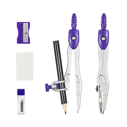 Vobou 10 pcs Math Geometry Set Student Supplies,Compass Kit Set (Purple） - color: Purple