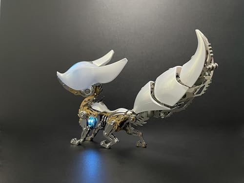 STICKYRICE Mechanical Fox Model Kit | 3D Metal Puzzle for Adults | Articulated Alloy and Steel Construction | Movable Joints | LED Light | DIY Assembly Model | Display Ornament and Gift (White) - color: White