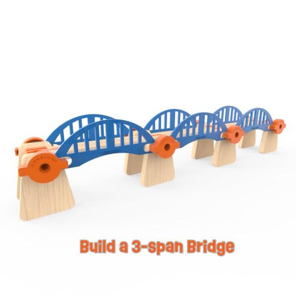 Wooden Train Track Accessories Build & Play Construction Set 90 PCS Ultimate Elevated Railway STEM Toys Track Expansion Pack Ascending Tracks Risers Bridges Tunnel Stop Go Gate Compatible Thomas Brio