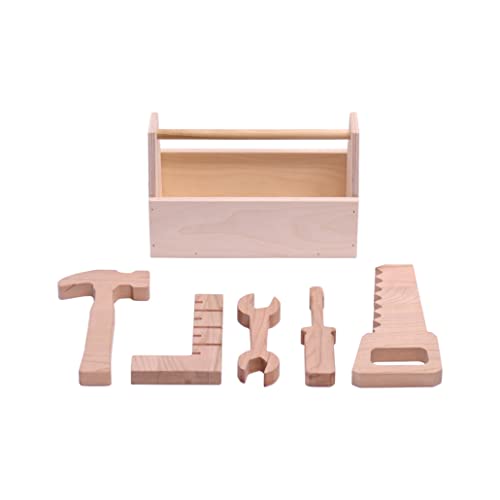 Kid's Play Tool Box Toy Set, 6 Piece Wooden Toy Tool Set