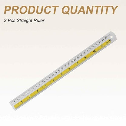 HARFINGTON 2pcs Metal Straight Ruler 30cm Metric SAE Aluminum Alloy Measuring Rulers Scale Tool with Hole for Measure Study Reading Classroom Office, Yellow - color: Yellow, size: 30cm