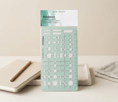 Printtoo 2 mm Acrylic Geometry Combination Template 18 x 10.5 cm, Multi Shape Drawing Stencil Ruler with Circles Rectangles Hexagons Slots for Drafting Design Engineering Architecture Art - color: Series-PRTD-2141