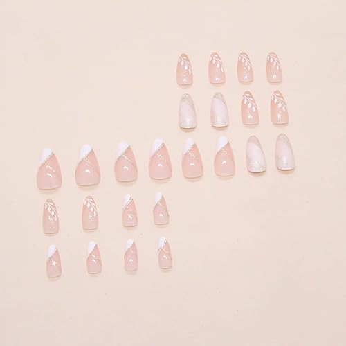 RTKHFZE Press on Nails Medium Almond Shape Fake Nails Gold Glitter Artificial Acrylic Nails with Palm Designs Nail Press ons Full Cover False Nails Glue on Nail for Women Manicure - color: Style17
