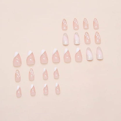 RTKHFZE Press on Nails Medium Almond Shape Fake Nails Gold Glitter Artificial Acrylic Nails with Palm Designs Nail Press ons Full Cover False Nails Glue on Nail for Women Manicure - color: Style17