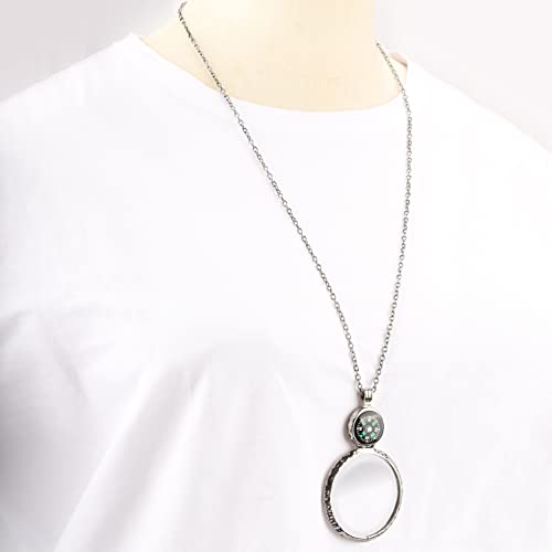 Magnifying Glass Necklace,Jiulory 10x Compass Magnifying Glass Pendant with Mini Compass,Magnifier Necklace Elderly Care Accessory Kids Hiking Camping Magnifier