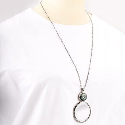 Magnifying Glass Necklace,Jiulory 10x Compass Magnifying Glass Pendant with Mini Compass,Magnifier Necklace Elderly Care Accessory Kids Hiking Camping Magnifier