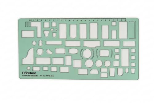 Printtoo Furniture Template Stencil, 2mm Thick Clear Green Acrylic Interior Design Ruler, Furniture Layout Cutouts with Measurements, Drafting Tool for Architects, Students & Designer - color: Series-PRTD-2412A