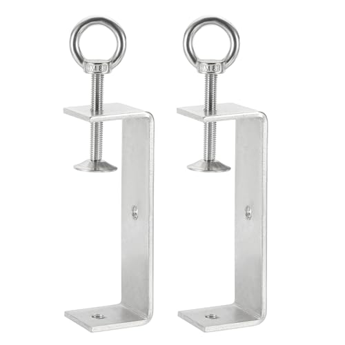 HARFINGTON 2 Pcs 304 Stainless Steel C Clamps 120mm Square Mini Tiger Clamp Adjustable Heavy Duty Metal U Clip with Eye Hook Screw for Woodworking Welding Mounting, Silver - size: 120mm