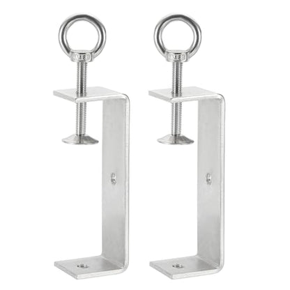 HARFINGTON 2 Pcs 304 Stainless Steel C Clamps 120mm Square Mini Tiger Clamp Adjustable Heavy Duty Metal U Clip with Eye Hook Screw for Woodworking Welding Mounting, Silver - size: 120mm