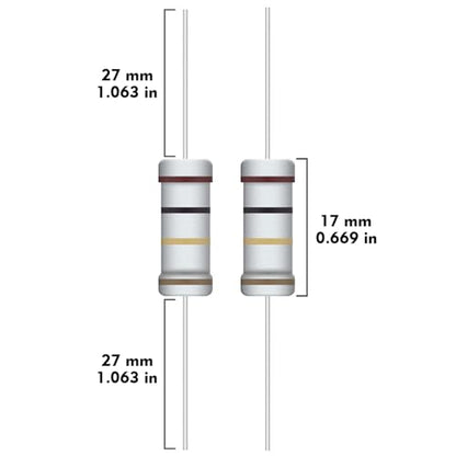 3W Carbon Film Resistor Kit from 1 Ohm to 1M Ohm 25 Values 3 Watt 5% Resistors Assortment - size: 3W