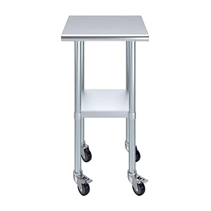 AmGood 20 in. x 20 in. Stainless Steel Work Table with Wheels | Metal Kitchen Food Prep Table | NSF - size: 20 in. Long x 20 in. Deep with Wheels