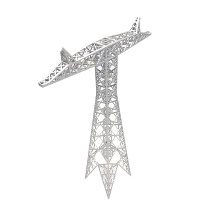 Miniature Electric Transmission Tower Model, 10.7 inch Height, T-Shaped Design, Silver ABS Construction