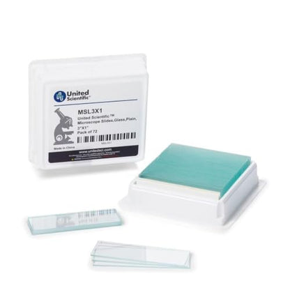 United Scientific™ Microscope Slides, Pre-Cleaned Glass 3"x1", 72 Pack - size: 72 Count (Pack of 1)