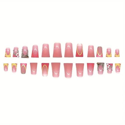 Duck Mouth Press on Nails Medium Square Fake Nails French Tips Glue on Nails with Star Rhinestone Charms Designs Duck Nail Tips 24Pcs Glossy Full Cover Glue on Nails for Women Acrylic Nails - color: Style-A12
