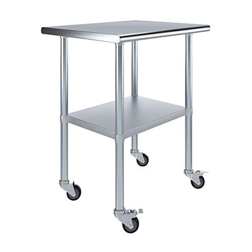 AmGood 24 in. x 30 in. Stainless Steel Work Table with Wheels | Metal Kitchen Food Prep Table | NSF - size: 30 in. Long x 24 in. Deep with Wheels