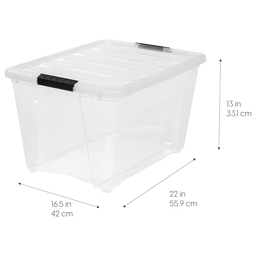IRIS USA 54 Qt Stackable Plastic Storage Bins with Lids, 8 Pack - BPA-Free, Made in USA - See-Through Organizing Solution, Latches, Durable Nestable Containers, Secure Pull Handle - Clear - size: 54 Qt, style: 8 Pack