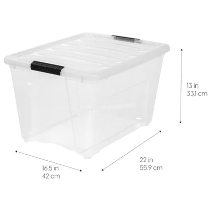 IRIS USA 54 Qt Stackable Plastic Storage Bins with Lids, 8 Pack - BPA-Free, Made in USA - See-Through Organizing Solution, Latches, Durable Nestable Containers, Secure Pull Handle - Clear - size: 54 Qt, style: 8 Pack