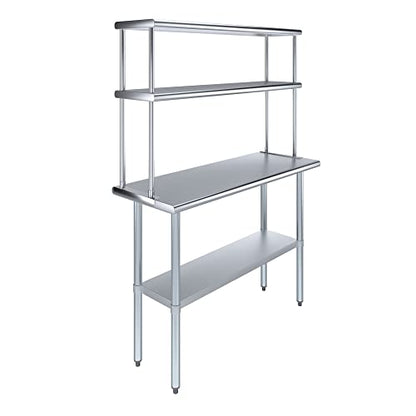 Amgood Stainless Steel Work Table Double Tier Overshelf 18" x 48" Work Table + 12" Overshelf - size: 18" x 48" Work Table + 12" Overshelf