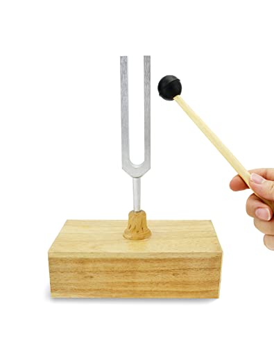 QWORK Tuning Fork 440HZ, 2 Pcs Singing Tone Tuning Set, Steel Tuning Forks with Wood Resonator Box for Various Experiments