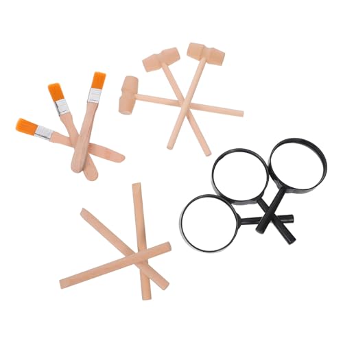 HOMSFOU Archaeology Tools for Kids Dinosaur Dig Kit with 3 Wooden Hammers 3 Wooden Chisels 3 Wood Brushes and 3 Magnifiers Science Kit for Excavation Play Learning and Fine Motor Skills