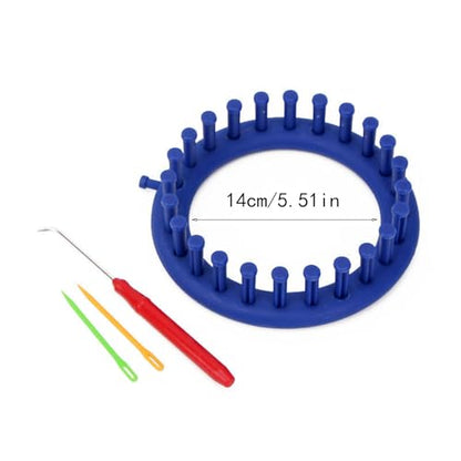 Round Knitting Looms，Plastic Weaving Looms Set，24 Peg Sock Knitting Loom，Scarf Hats Making Tools，DIY Crocheting Handmade Craft Kit with a Crochet Hook and Needle for Knitting Lovers，14 cm (Blue) - size: Round,14cm,24 Pegs