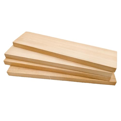 4PCS Unfinished Basswood Blocks for Crafts, Wood Craft Panels for Art, Engraving, Painting, DIY Projects, Chip Carving, Fretwork (7.87 x 1.96 x 0.39 in) - size: 7.87 x 1.96 x 0.39 in