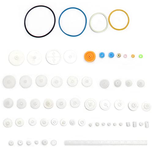 Fielect 60Pcs Plastic Gear Kit DC Motor Gears Kit DIY Gear Assortment Accessories Set for Motor Robot Various Gear Axle Belt Bushings - color: 60pcs