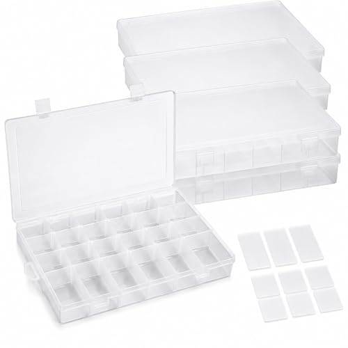 APACALI 4 Pack Large Clear Organizer Box with Dividers, 24 Adjustable Compartments Tackle Box & Bead Organizer for Crafts Small Parts - color: Large size 24 Grids - 4PCS