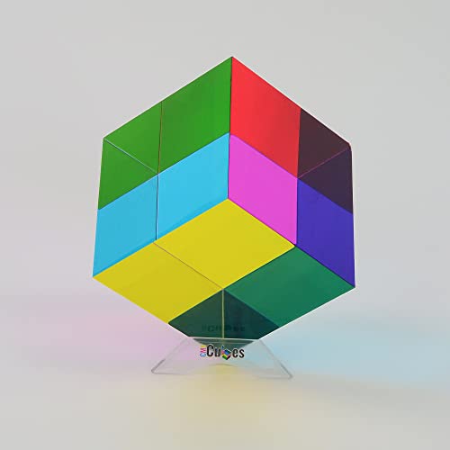 CMY Cubes Original Mega (95mm) - Cyan, Magenta & Yellow Cube - Optical Color Cube - Teaches Subtractive Color Mixing - Educational, Scientific, Physics & Kinetic Art Desk Object, STEAM