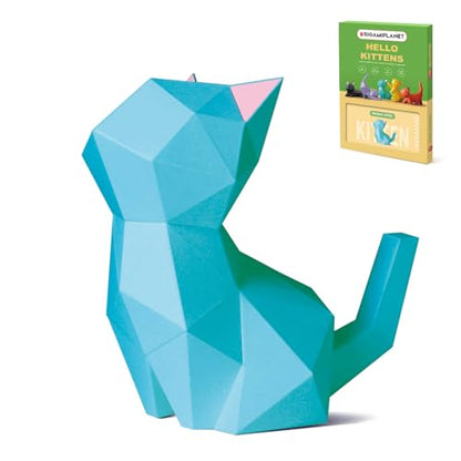 3D Origami Paper Craft Kit, Moonlit Kitten Cute DIY Pre-Cut Animal Papercraft Model for Beginners, Fun Handmade Home Decoration Gift for Adults & Teens-Green