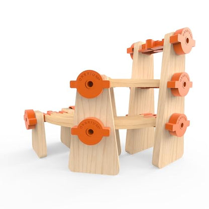 Wooden Train Track Accessories Build & Play Construction Set 90 PCS Ultimate Elevated Railway STEM Toys Track Expansion Pack Ascending Tracks Risers Bridges Tunnel Stop Go Gate Compatible Thomas Brio