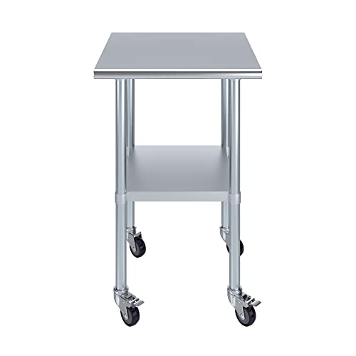 AmGood 24 in. x 24 in. Stainless Steel Work Table with Wheels | Metal Kitchen Food Prep Table | NSF - size: 24 in. Long x 24 in. Deep with Wheels