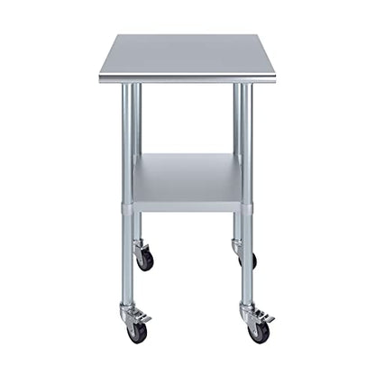 AmGood 24 in. x 24 in. Stainless Steel Work Table with Wheels | Metal Kitchen Food Prep Table | NSF - size: 24 in. Long x 24 in. Deep with Wheels