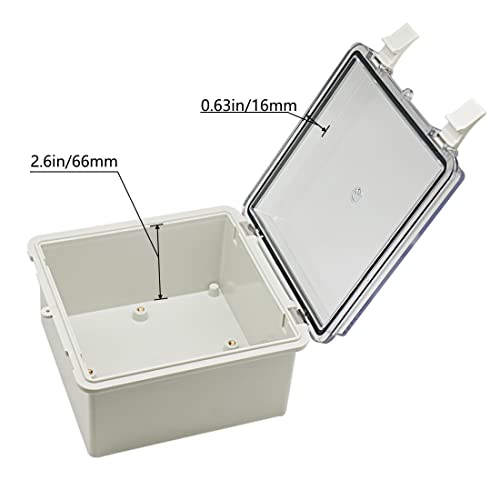 Zulkit Junction Box ABS Plastic Dustproof Waterproof IP65 Electrical Boxes Hinged Shell Outdoor Universal Project Enclosure Clear Cover with 2 Cable Glands 5.9 x 5.9 x 3.5 inch (150x150x90 mm) - size: 5.9" x 5.9" x 3.5"