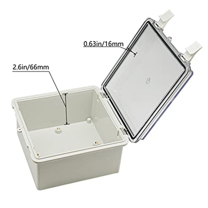 Zulkit Junction Box ABS Plastic Dustproof Waterproof IP65 Electrical Boxes Hinged Shell Outdoor Universal Project Enclosure Clear Cover with 2 Cable Glands 5.9 x 5.9 x 3.5 inch (150x150x90 mm) - size: 5.9" x 5.9" x 3.5"