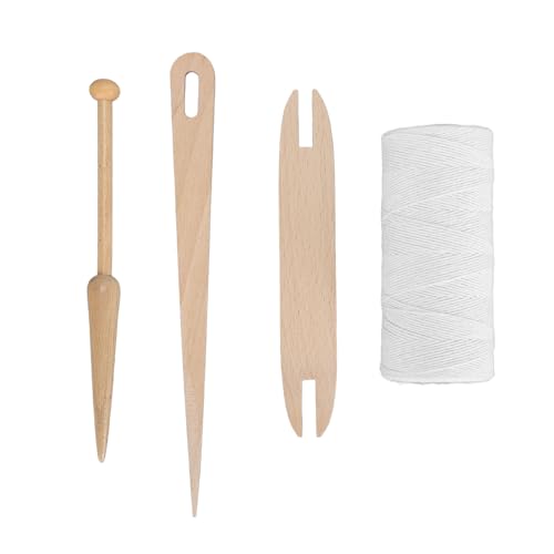 Cotton Warp Thread Kit, Premium 1mm Hand Weaving Supplies with Big Eye Needle and Wooden Rod for Tapestry Crafting, Knitting Projects, 250m Natural Cotton Yarn for Beginners