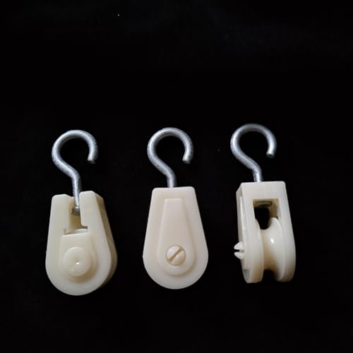 10Pcs White Mini Plastic Pulley Wheel, Lightweight Nylon Small Pulley Wire Rope Pulley Set Nylon Clothesline Pulley Kit for DIY Home School Cranes Pulley Frame Project，Pulley Blocks