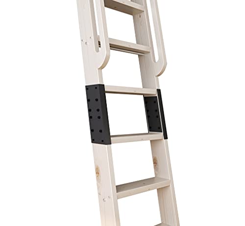 DIYHD 108" Solid Knotty Pine Wood Sliding Library Ladder with Handrails - color: Niu#2, size: Height 108"
